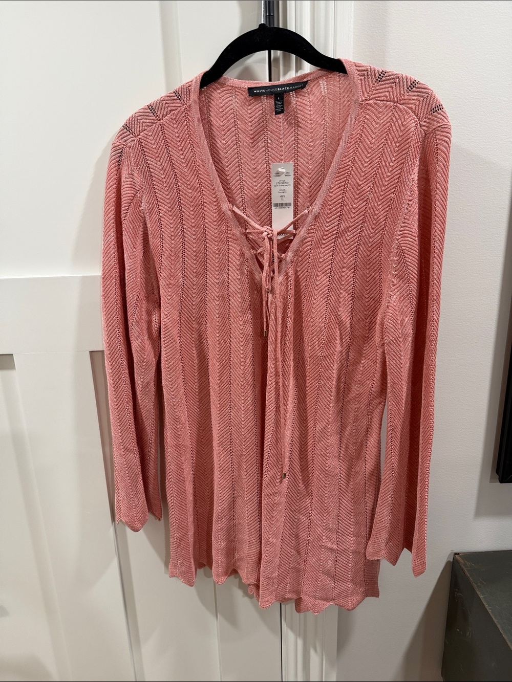 White House Black Market Pink Lace-Up V-Neck Knit Top
